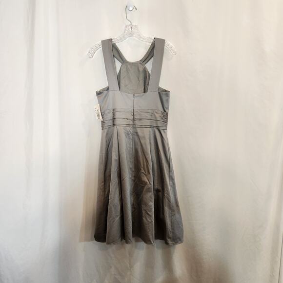 DAVIDS BRIDAL Grey Mercury Y Neck Twist Knot Halter Lined Mini Dress Women 6 NEW - Picture 3 of 12